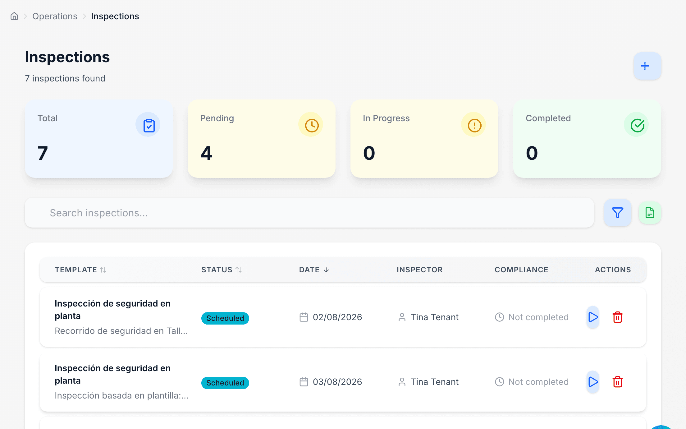 ispezioni di sicurezza programmate, svolte e riviste
