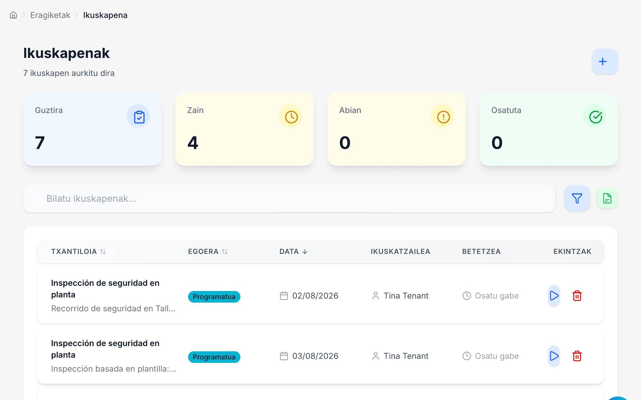 segurtasun-ikuskapenak: programatuak, eginak eta berrikusiak