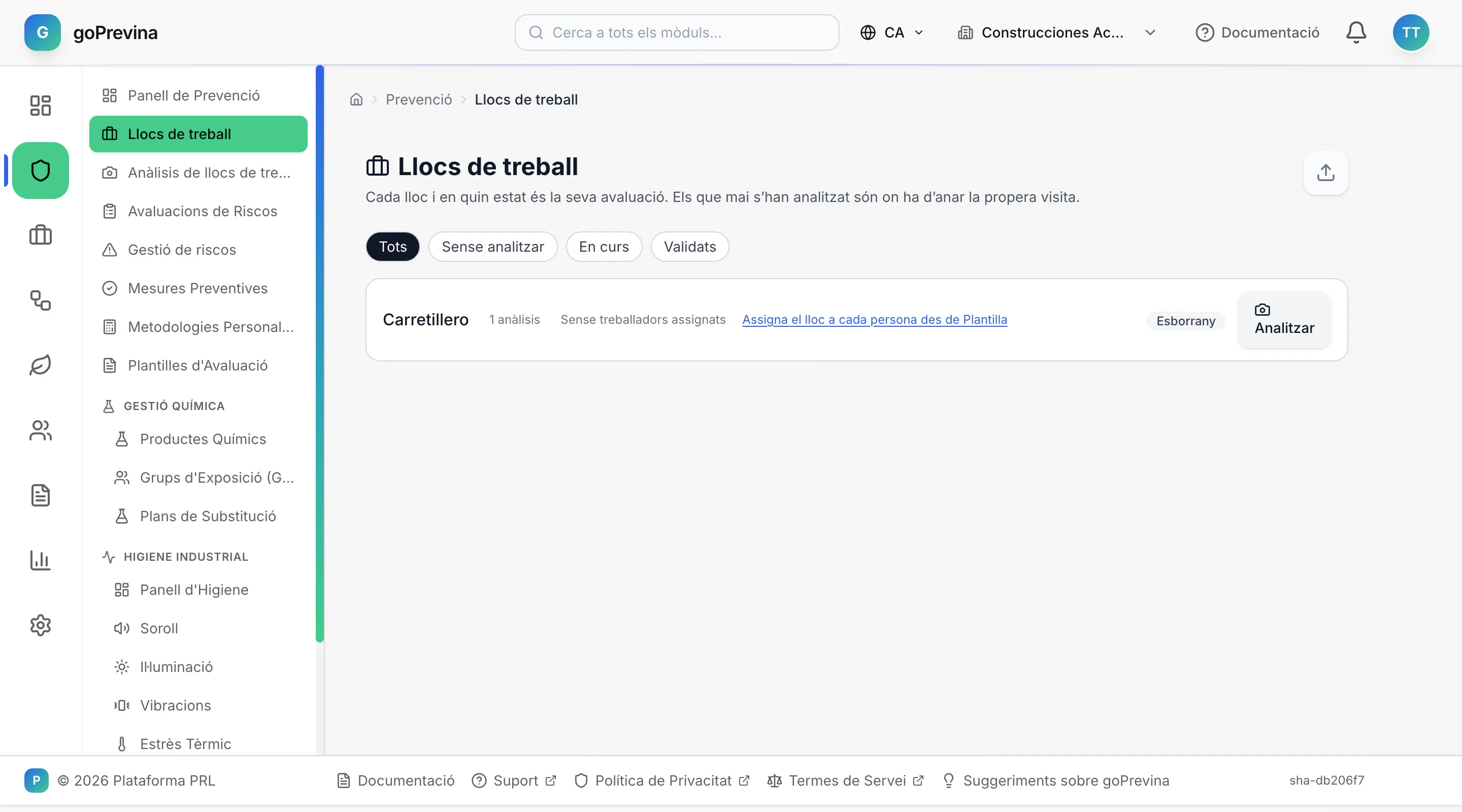 Catàleg de llocs amb el lloc de carretoner