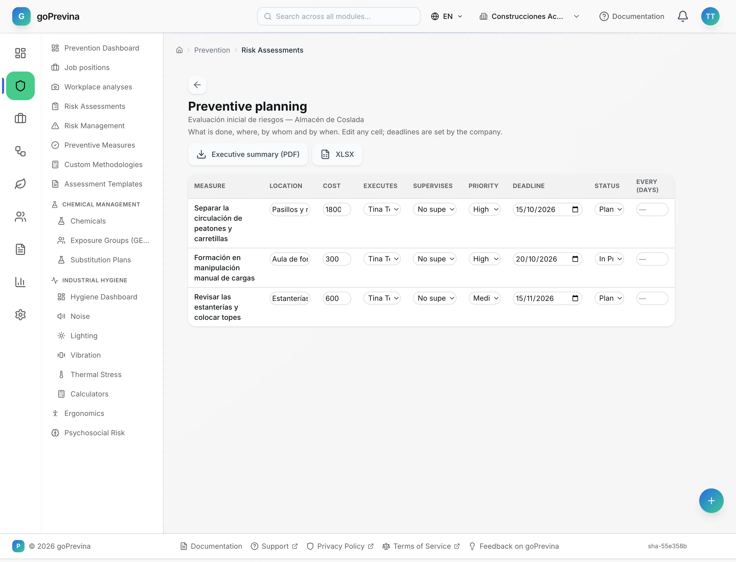 Preventive planning of the warehouse with three measures