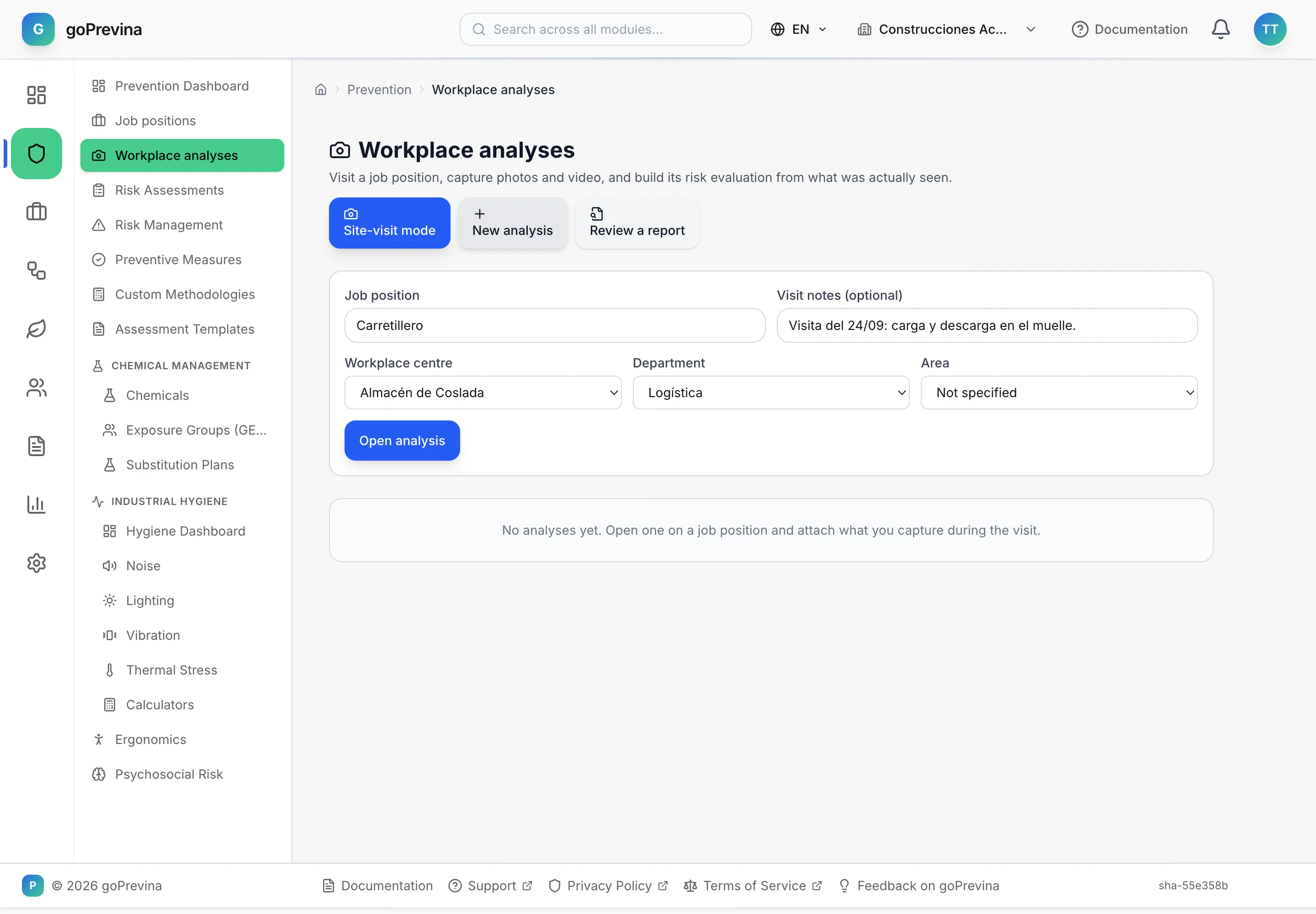 New analysis form for the forklift operator position