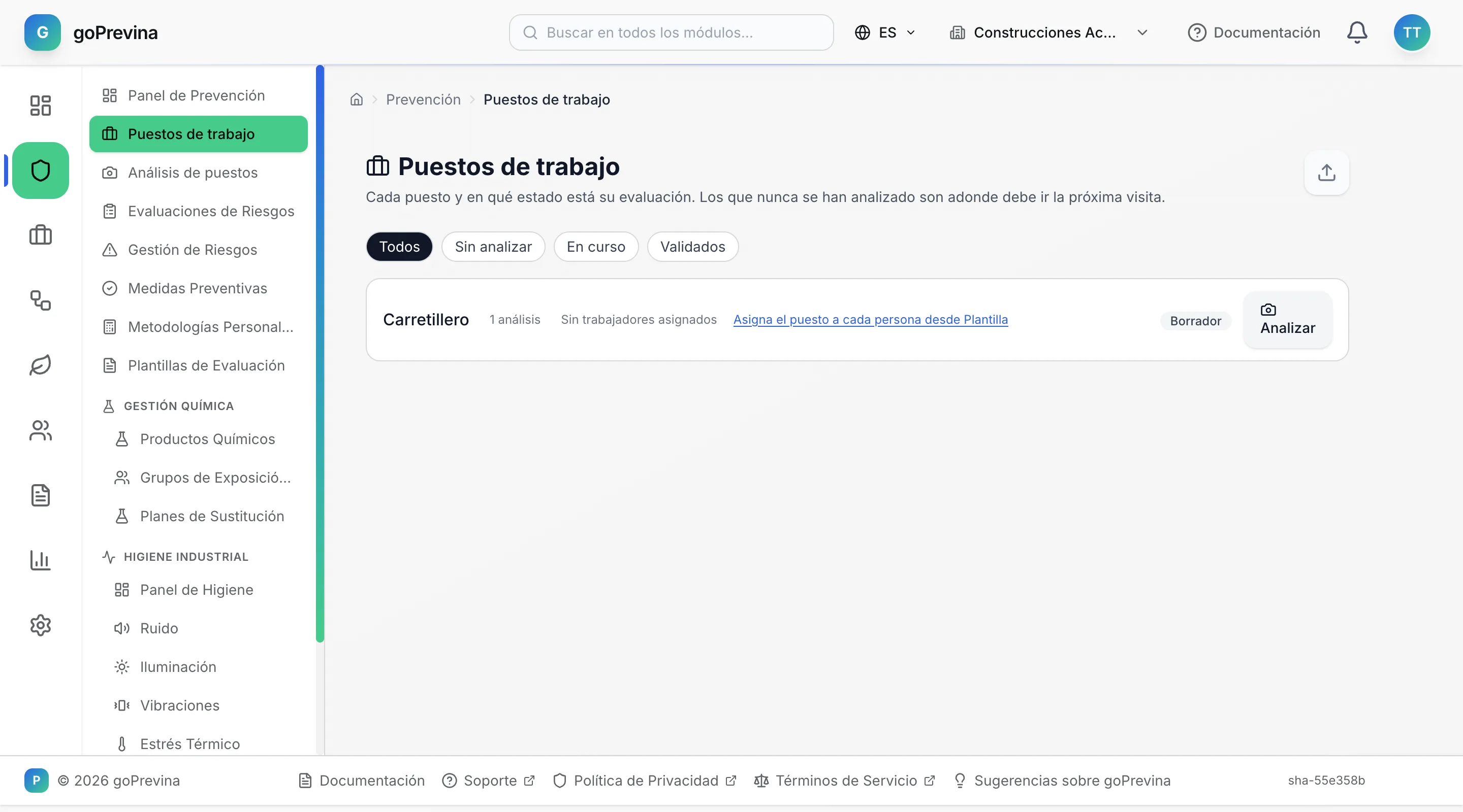 Catálogo de puestos con el puesto de carretillero