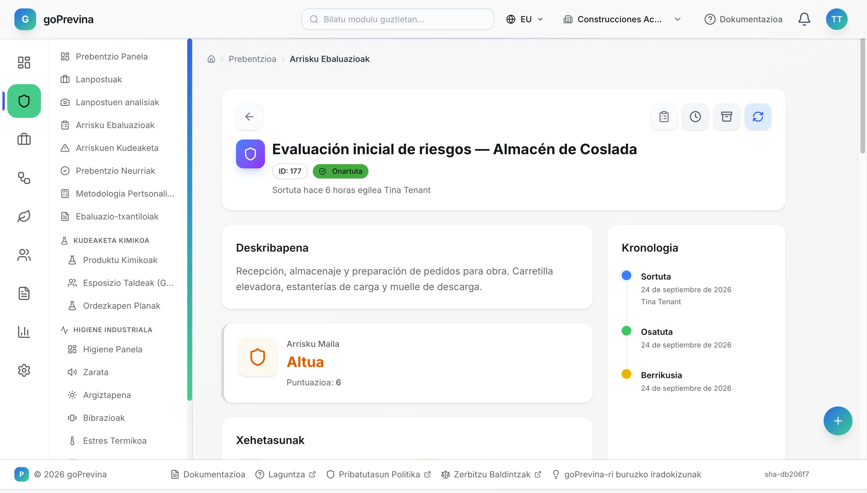 Biltegiko ebaluazioa onartuta