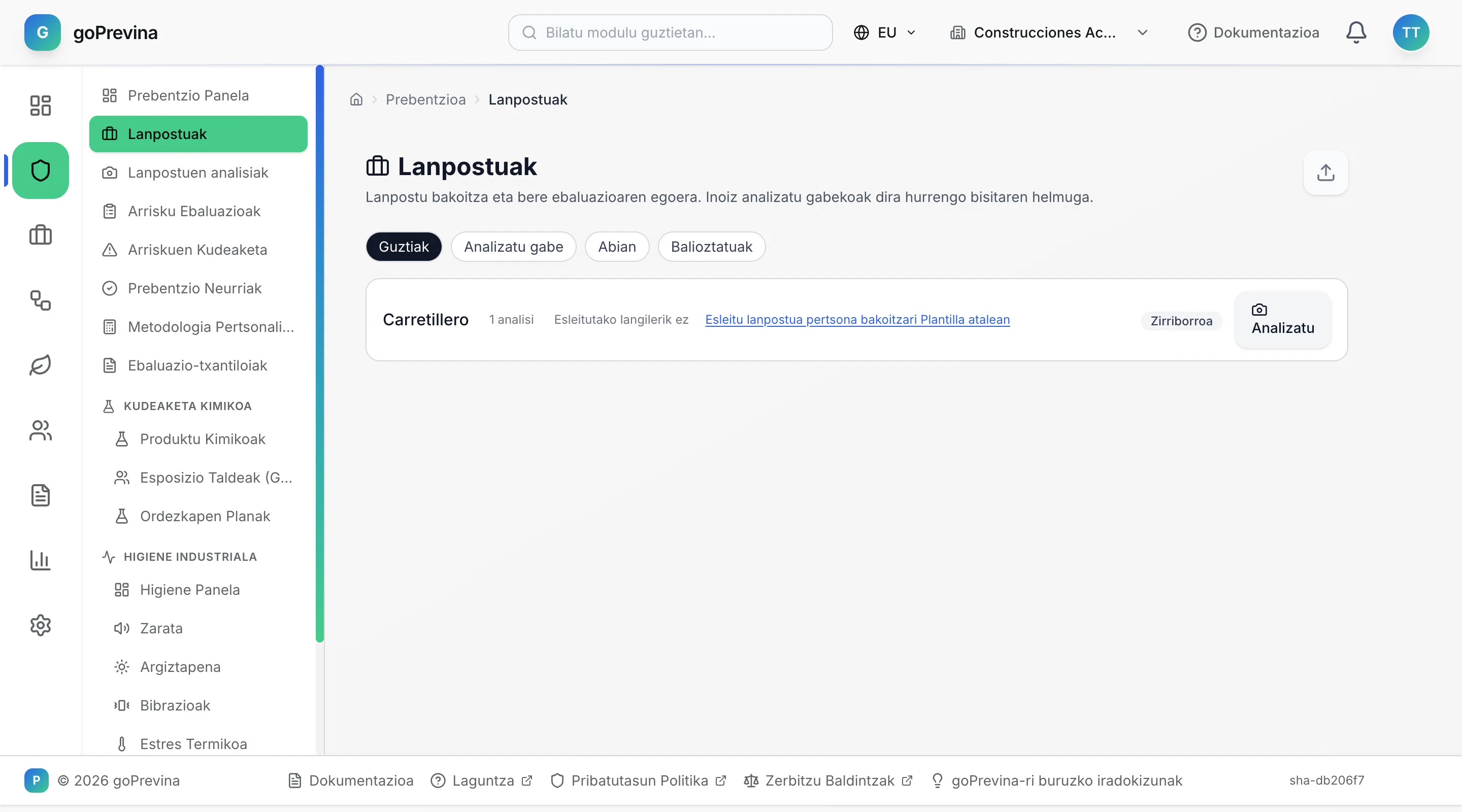 Lanpostuen katalogoa, orga-gidariaren lanpostuarekin