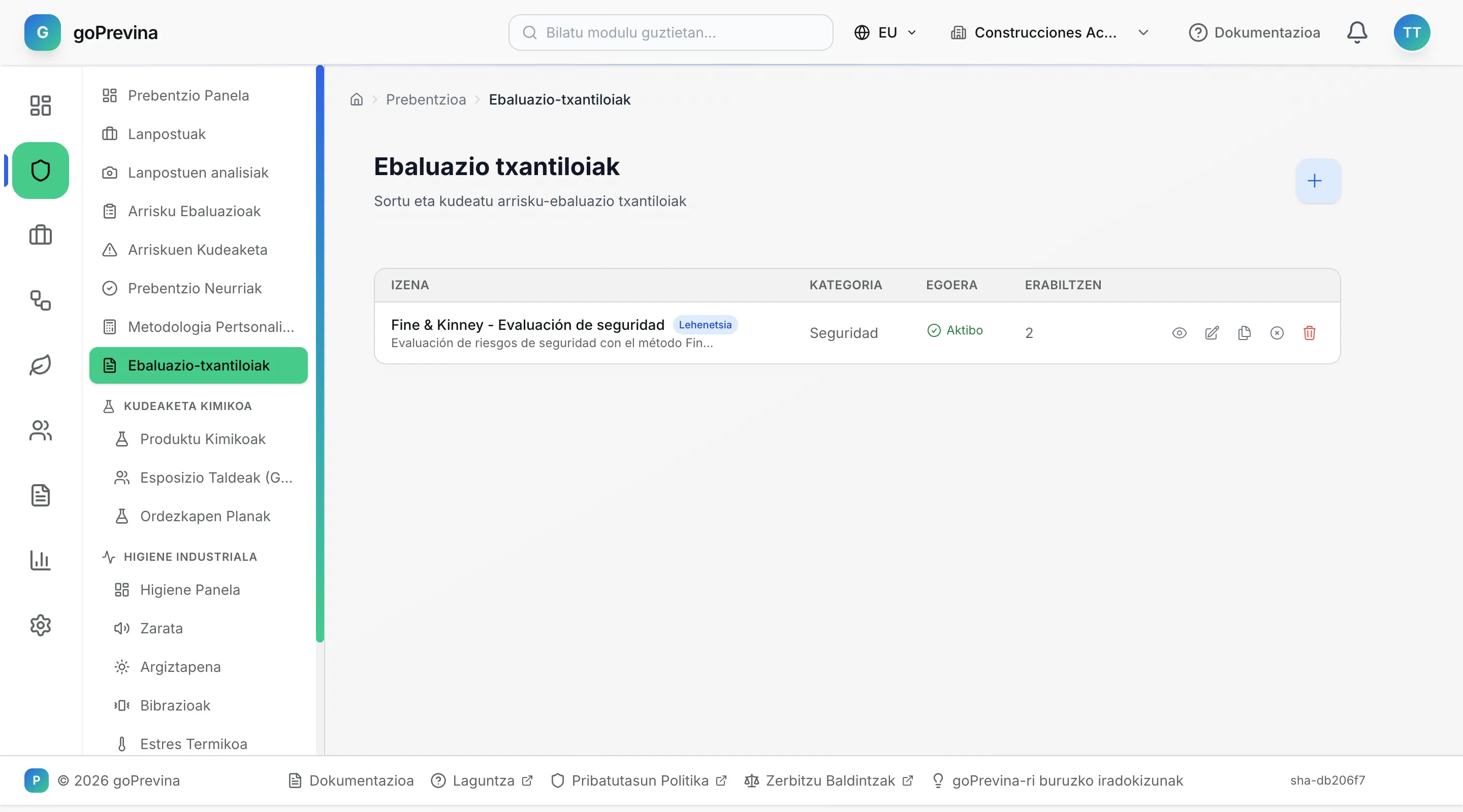 Ebaluazio-txantiloien zerrenda, Fine & Kinney txantiloiarekin