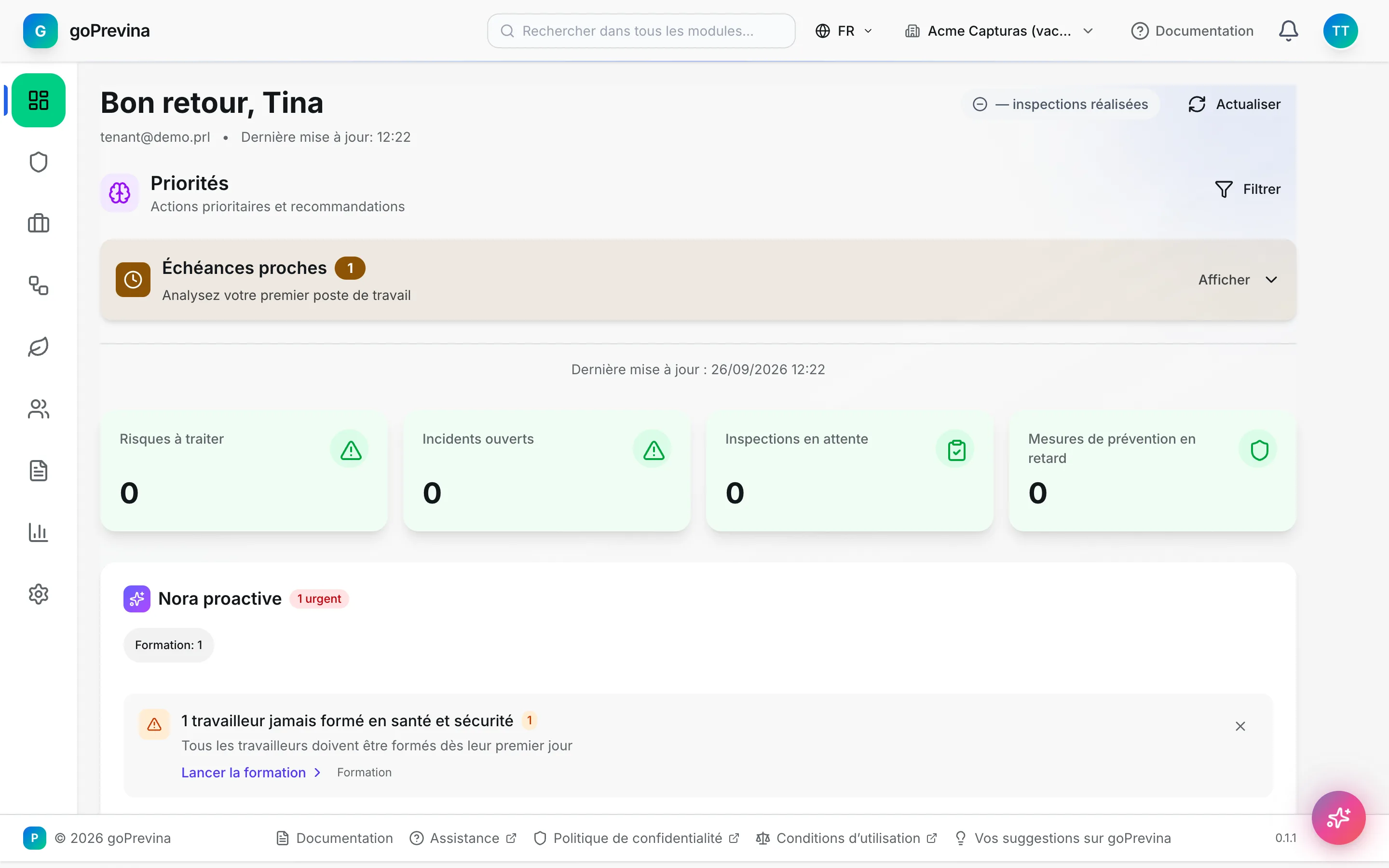 Tableau de bord d'une entreprise nouvellement créée