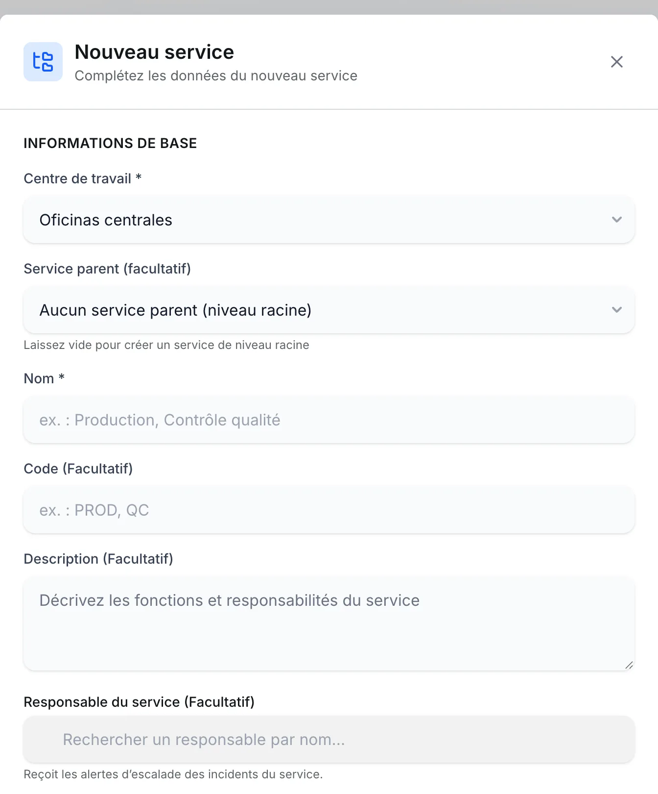 Fenêtre Nouveau service avec Oficina técnica à Oficinas centrales