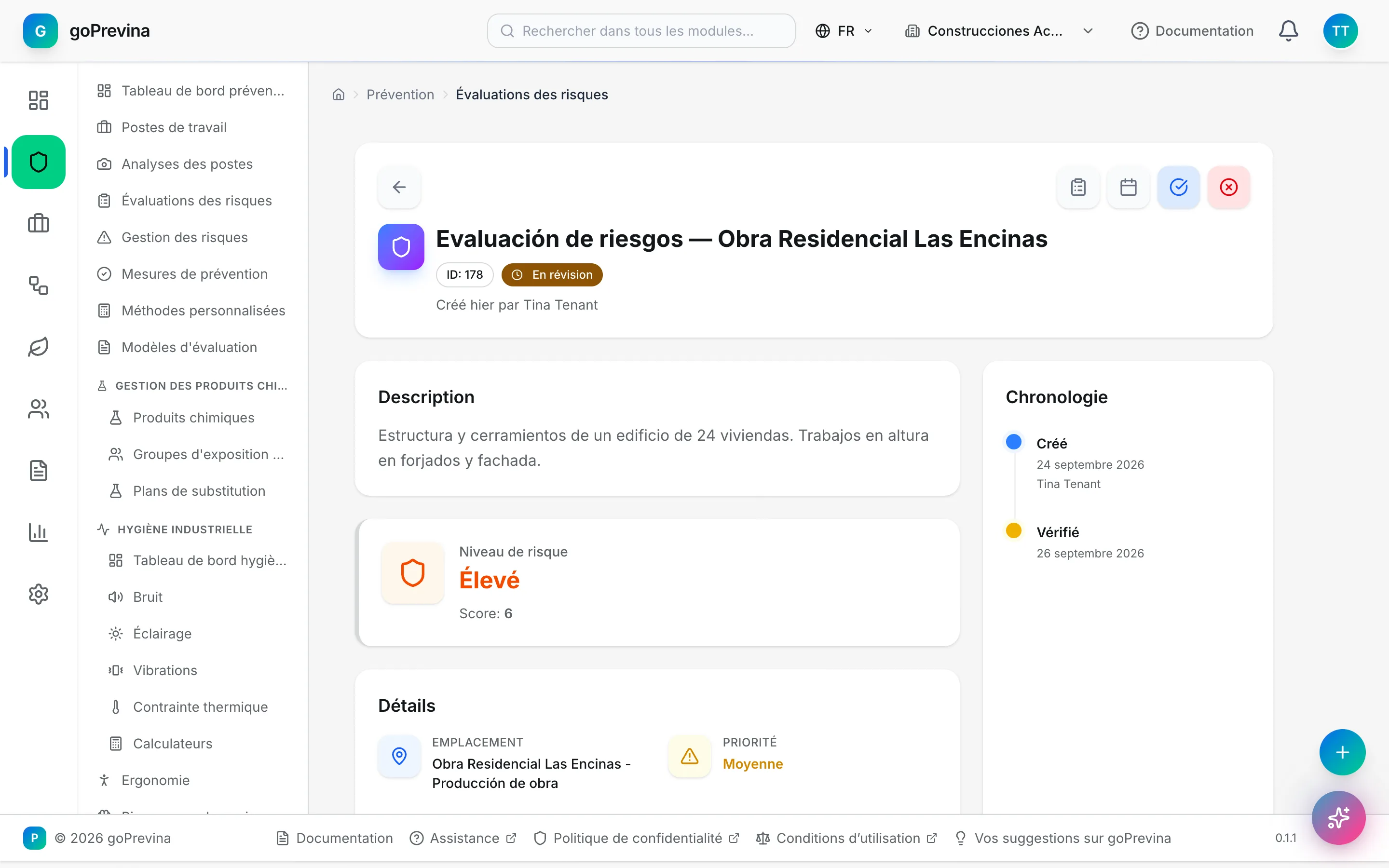 L'évaluation du chantier en révision, avec les boutons Approuver et Rejeter