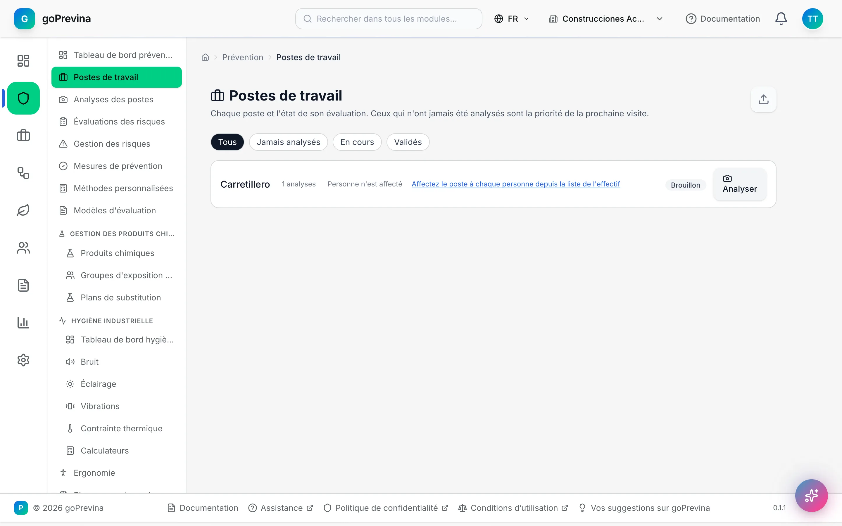 Catalogue des postes avec le poste de cariste
