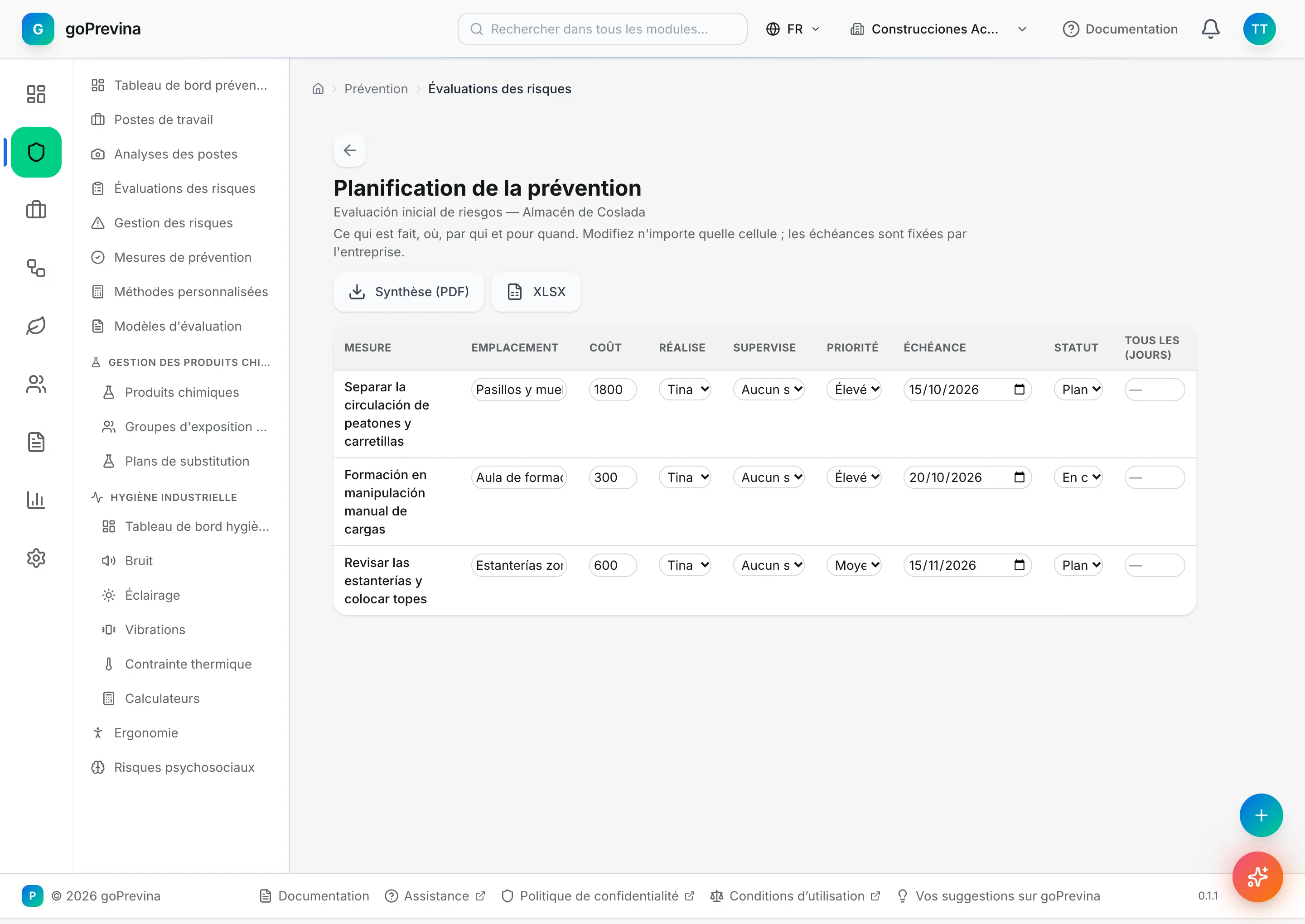 Planification de la prévention de l'entrepôt avec trois mesures
