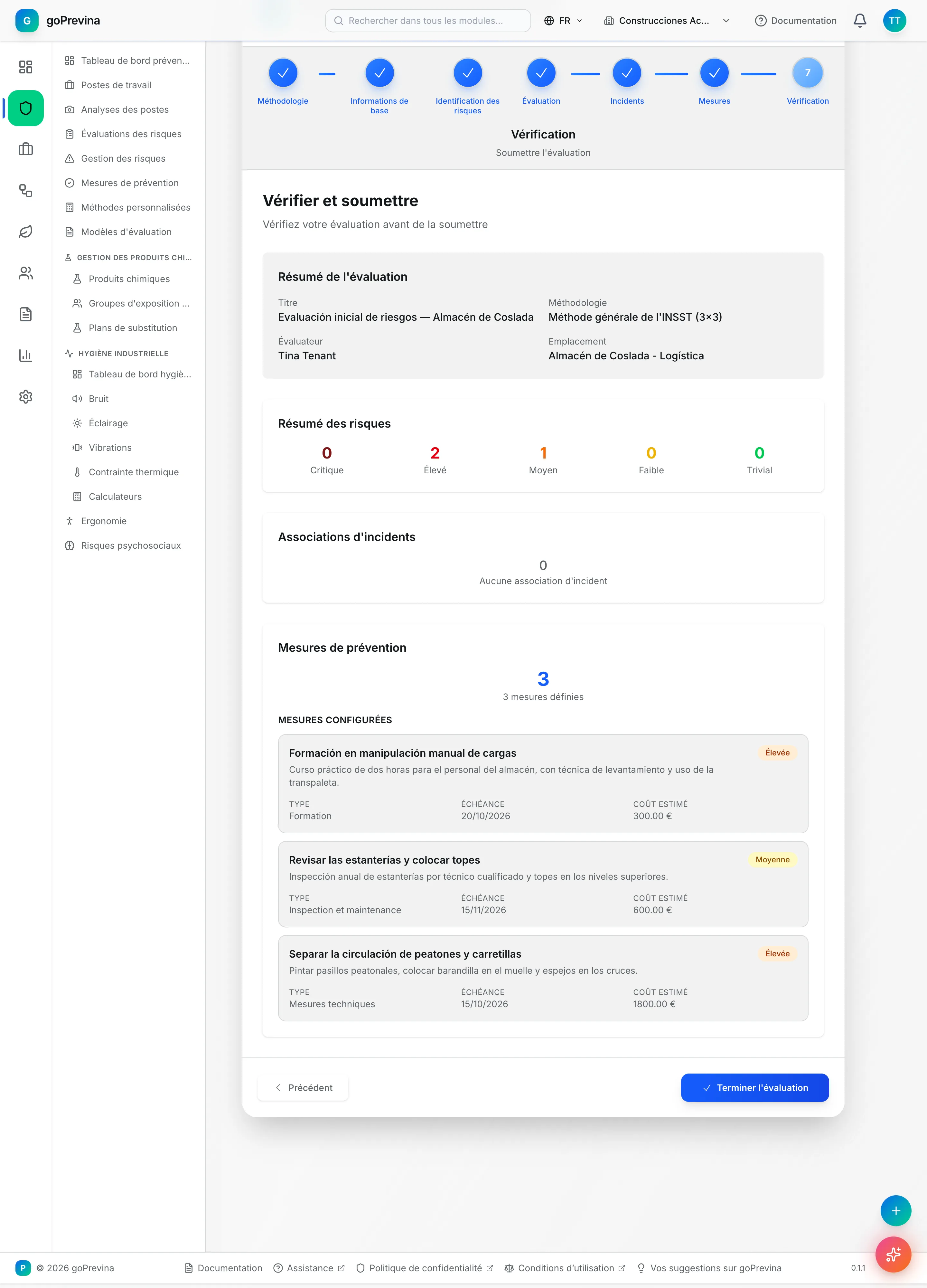 Résumé de l'évaluation avant de la terminer