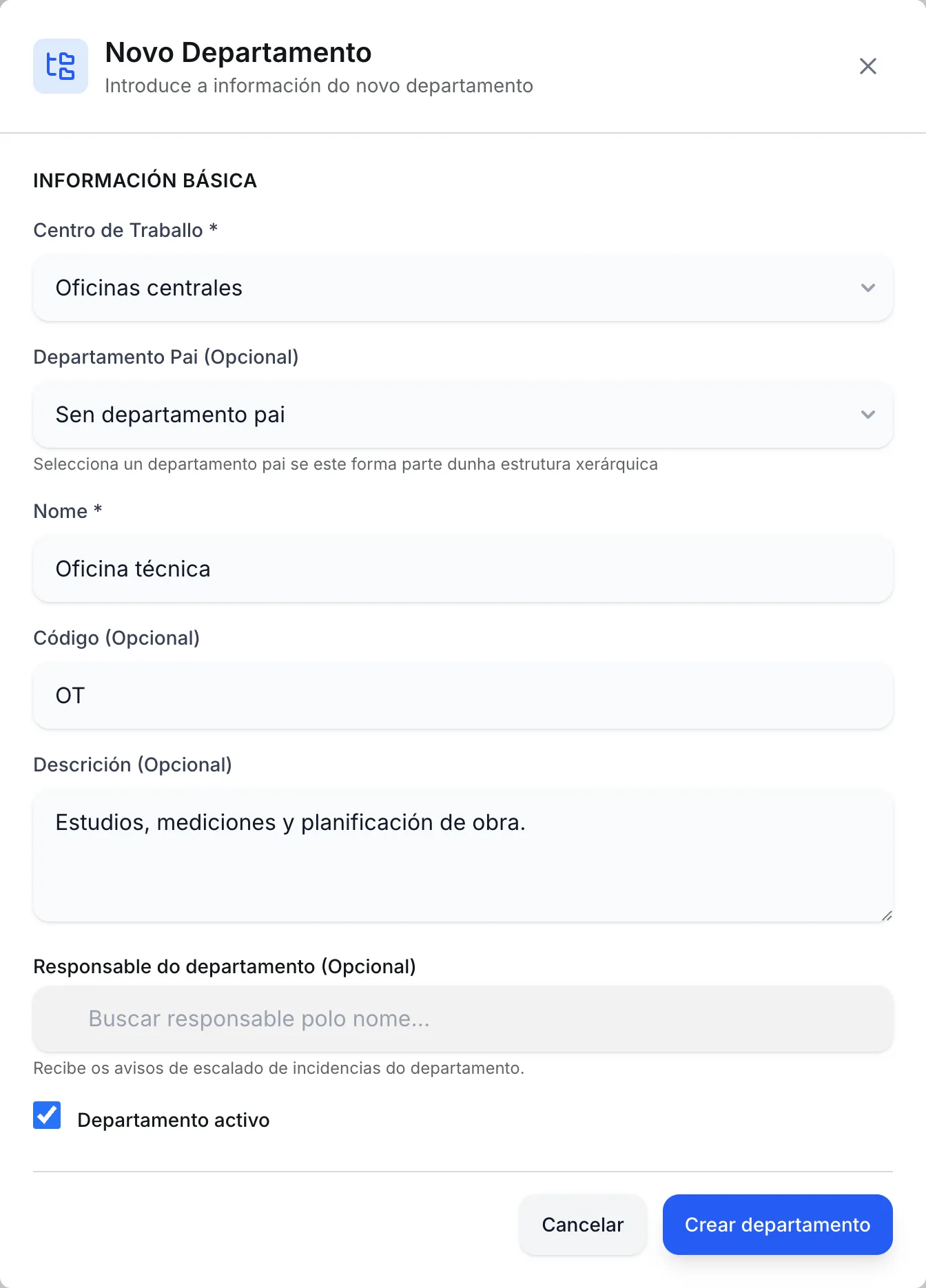 Diálogo Novo Departamento con Oficina técnica en Oficinas centrales