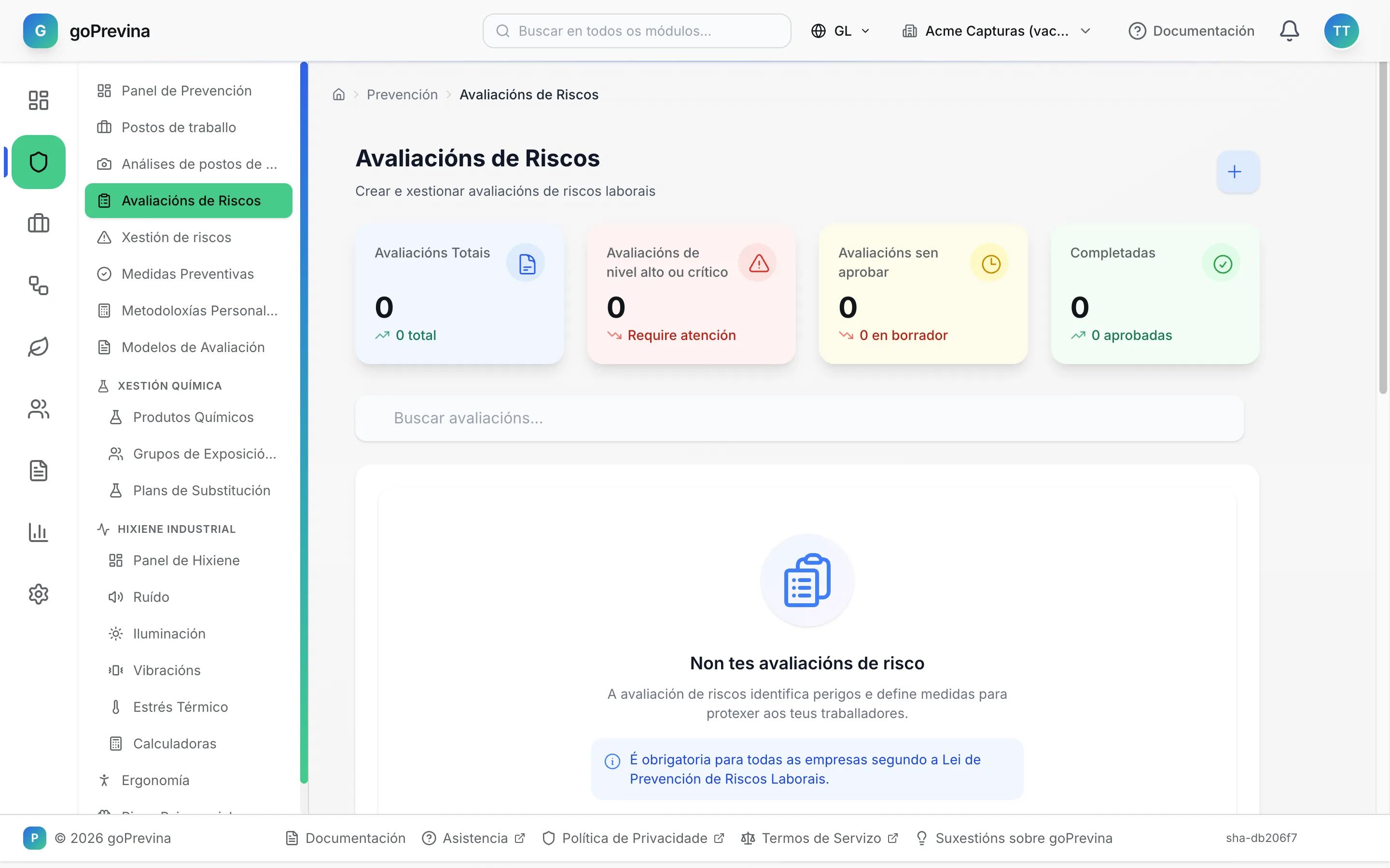 Lista de avaliacións de riscos baleira