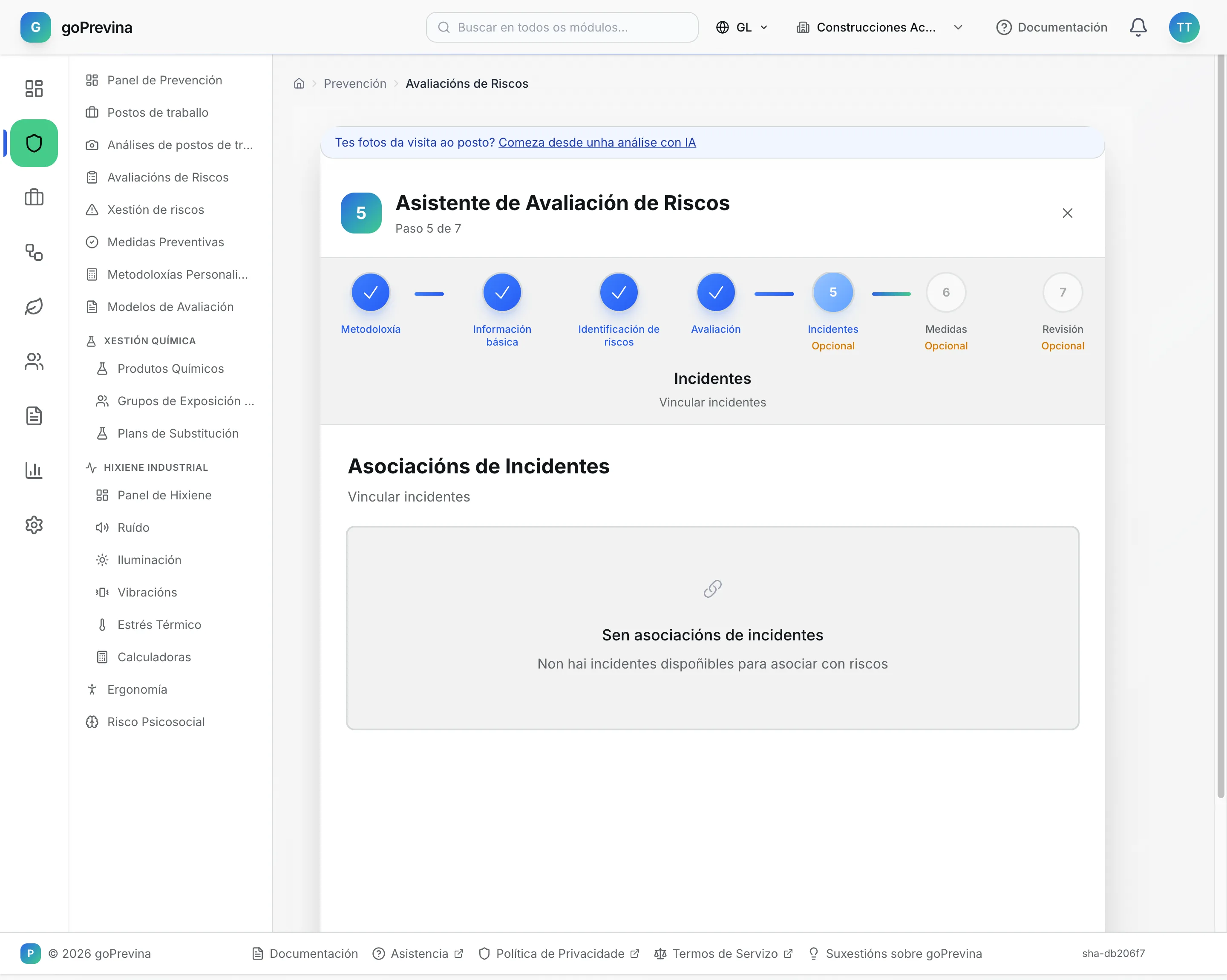Paso Incidentes sen asociacións