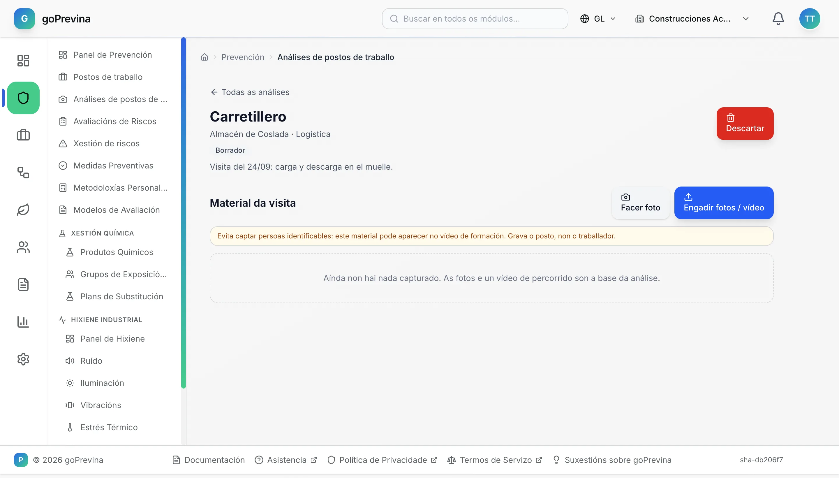 Análise do posto de carretilleiro, aínda sen material